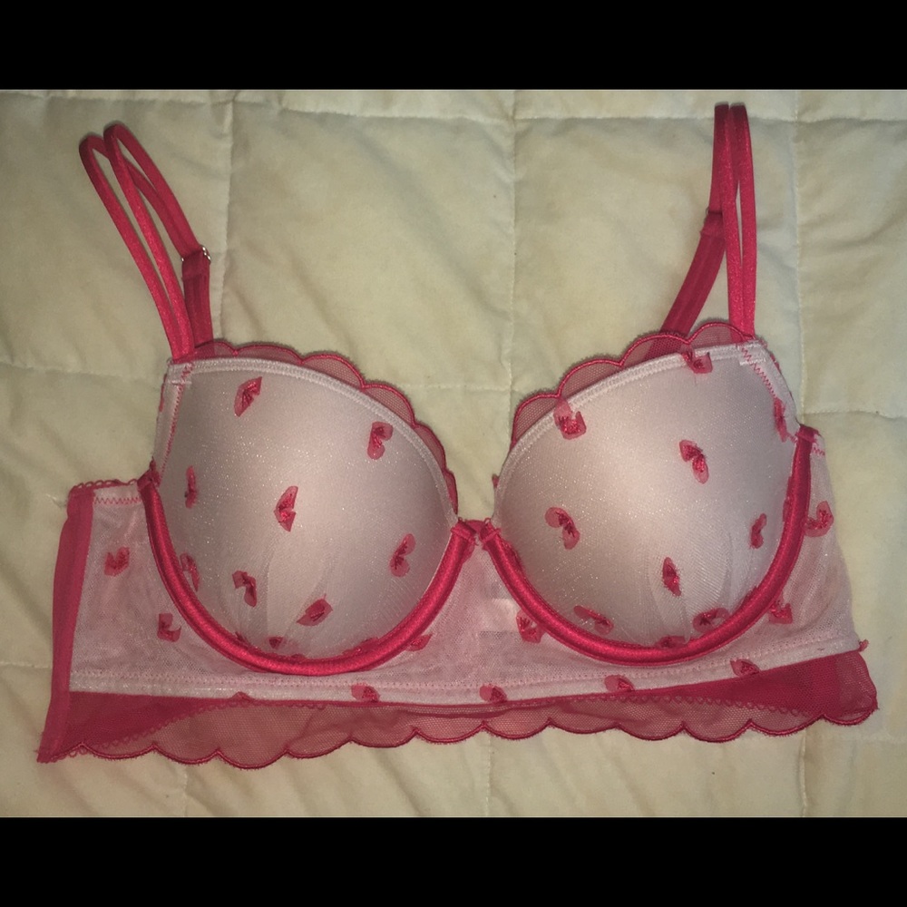 VS DREAM ANGELS LINED DEMI BRA RED HEARTS 34C